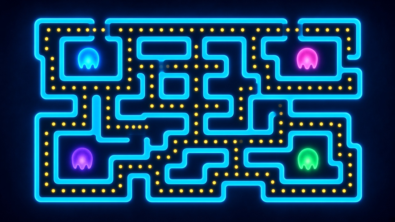 Neon maze inspired by Jev Pac-Man execution demos